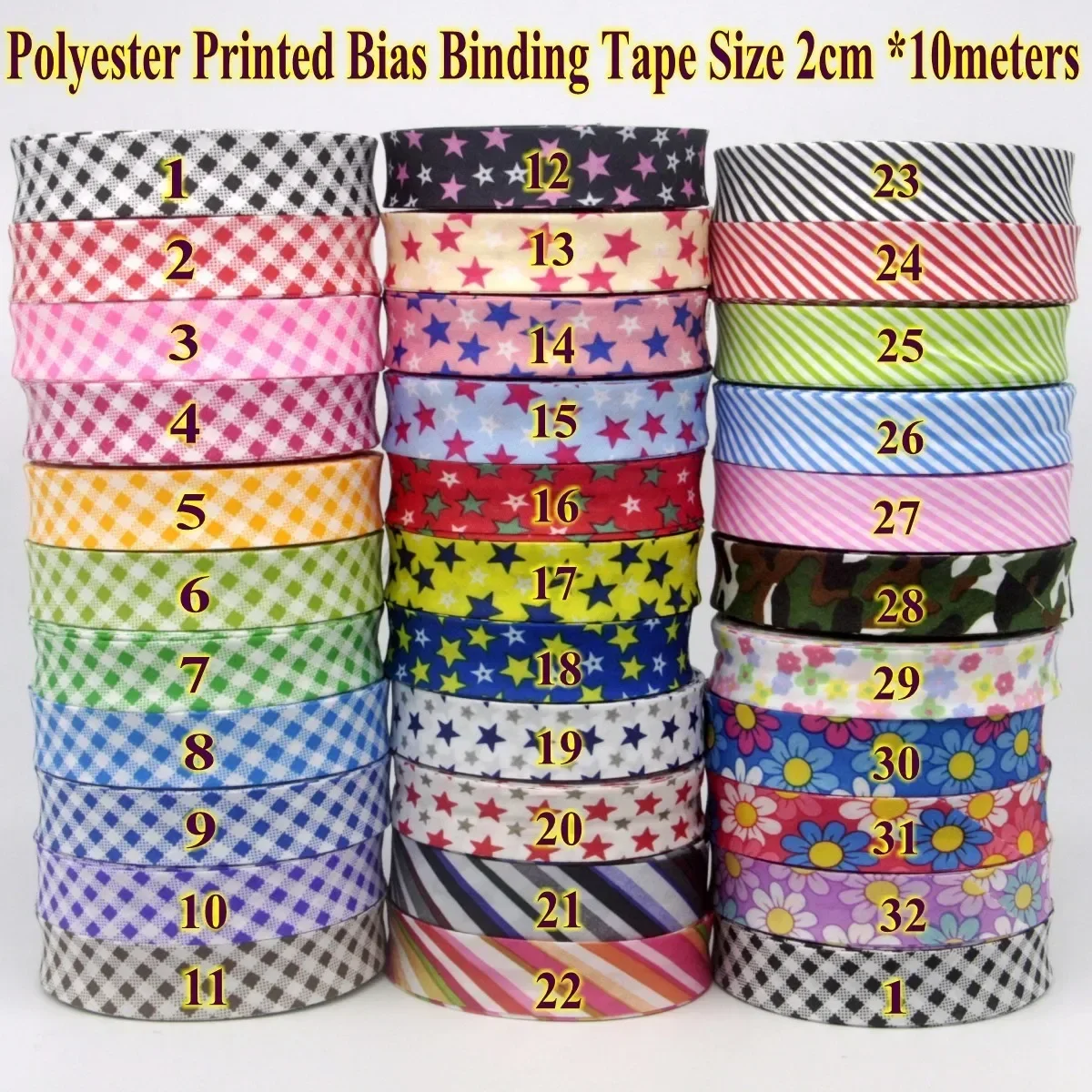 Binding Tape Bias - 폴리에스테르 체크 별 줄무늬 패턴 바이어스