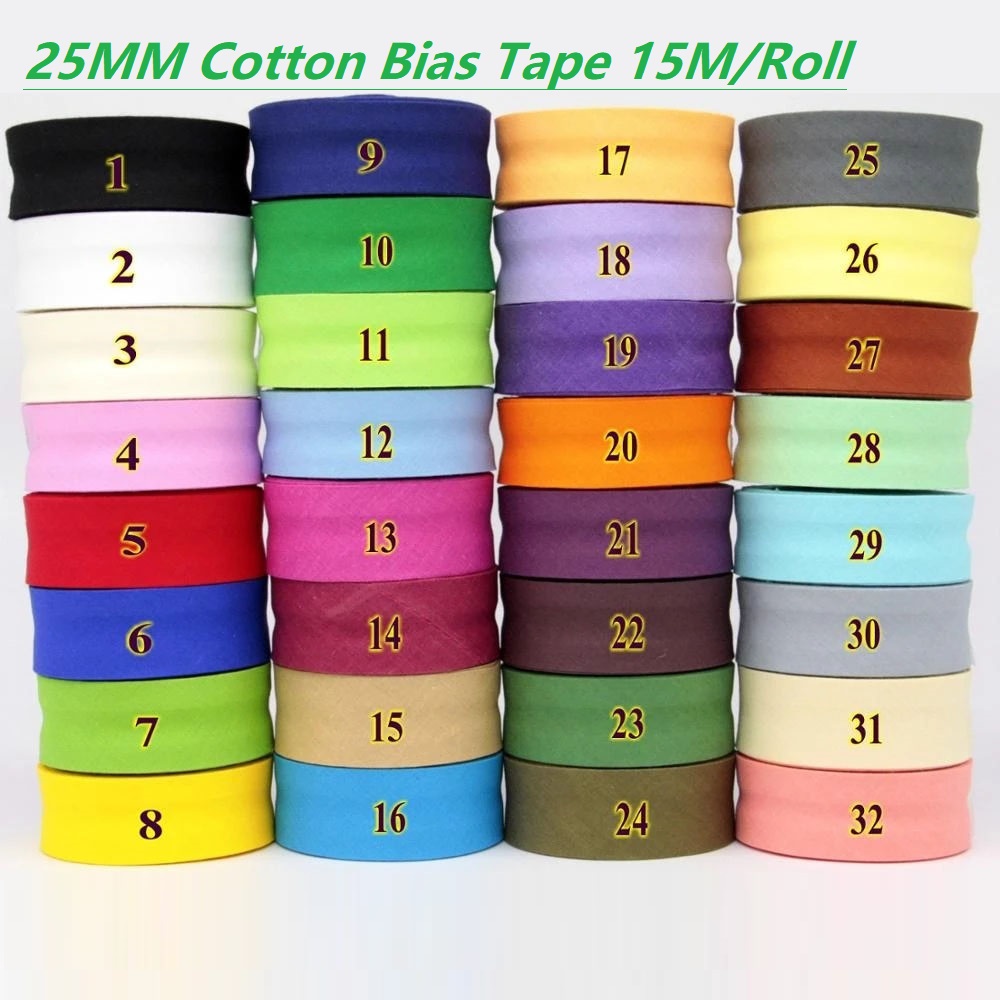 Binding Tape Bias - 25mm 코튼 접이식 바이어스 테이프 다림질된